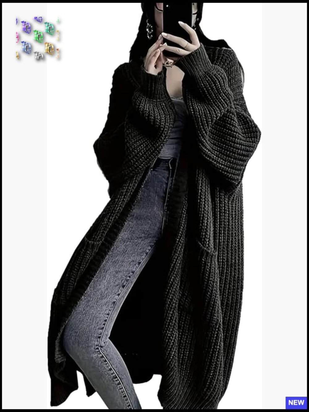 Oversized Long Cardigan Sweater Open Front Chunky Knit Duster with Pockets